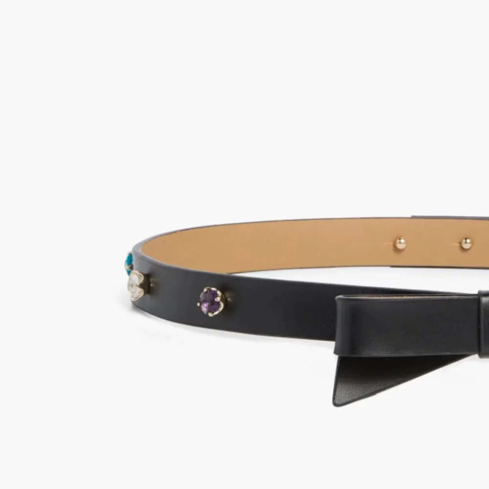 NWT $98  Kate Spade New York rhinestone bow belt Large, BLACK Leather